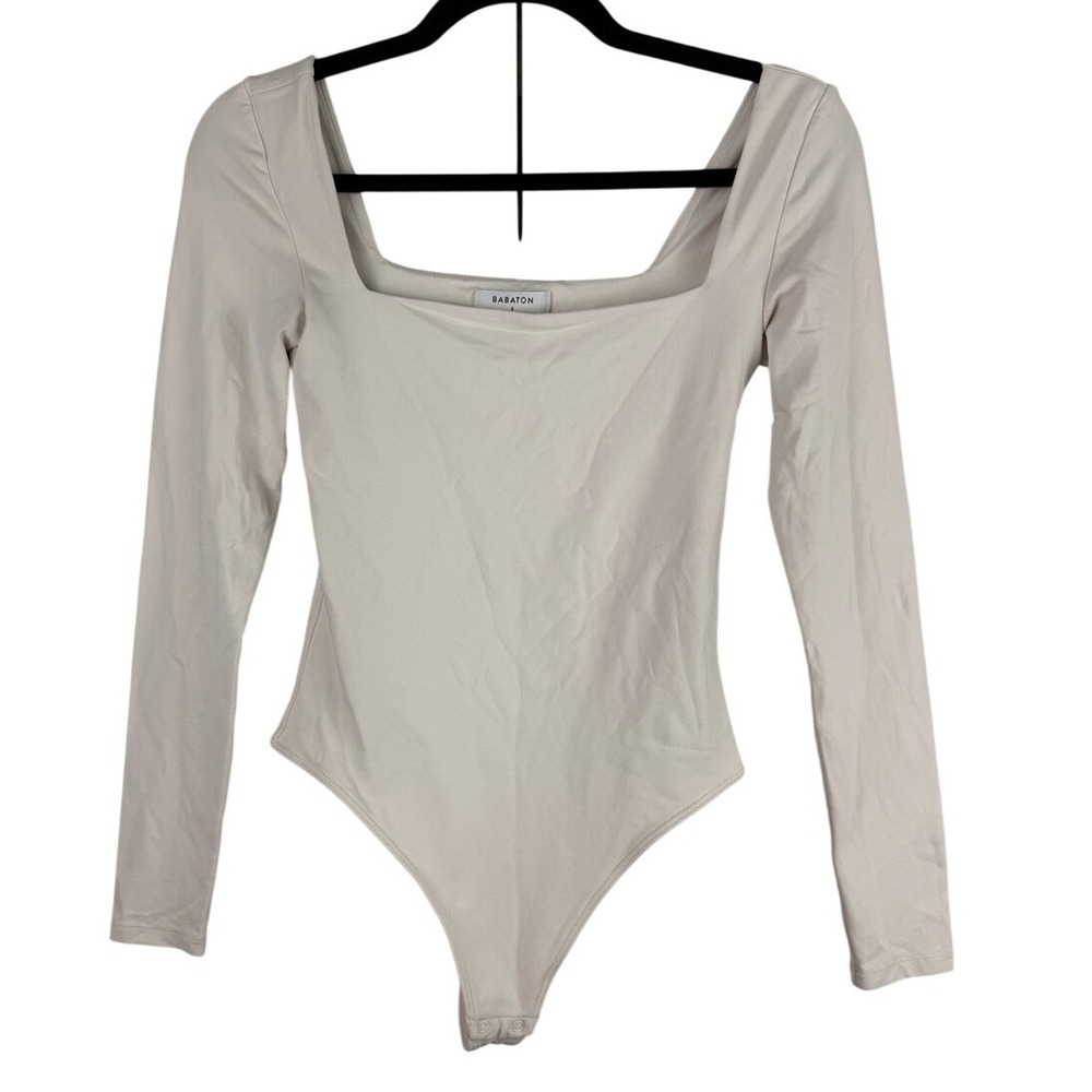 Babaton Aritzia Square Neck Long Sleeve Bodysuit Cream Ivory Small EUC